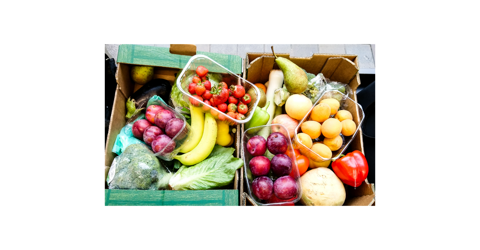 A box of bright and colourful fruits and veg