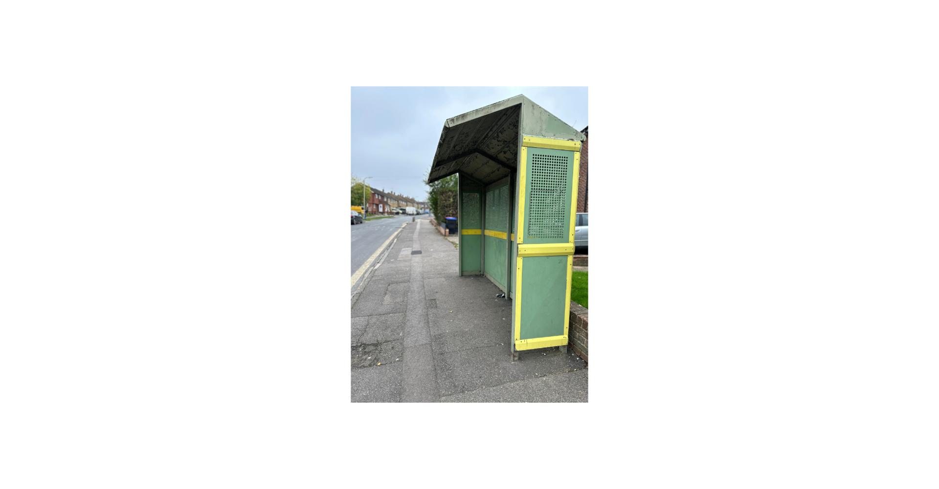 A picture of a derelict bus stop on Dominic's estate 