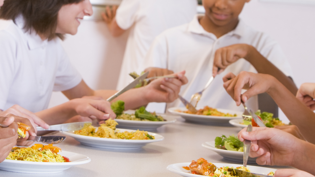 pupils enjoying a healthy school lunch