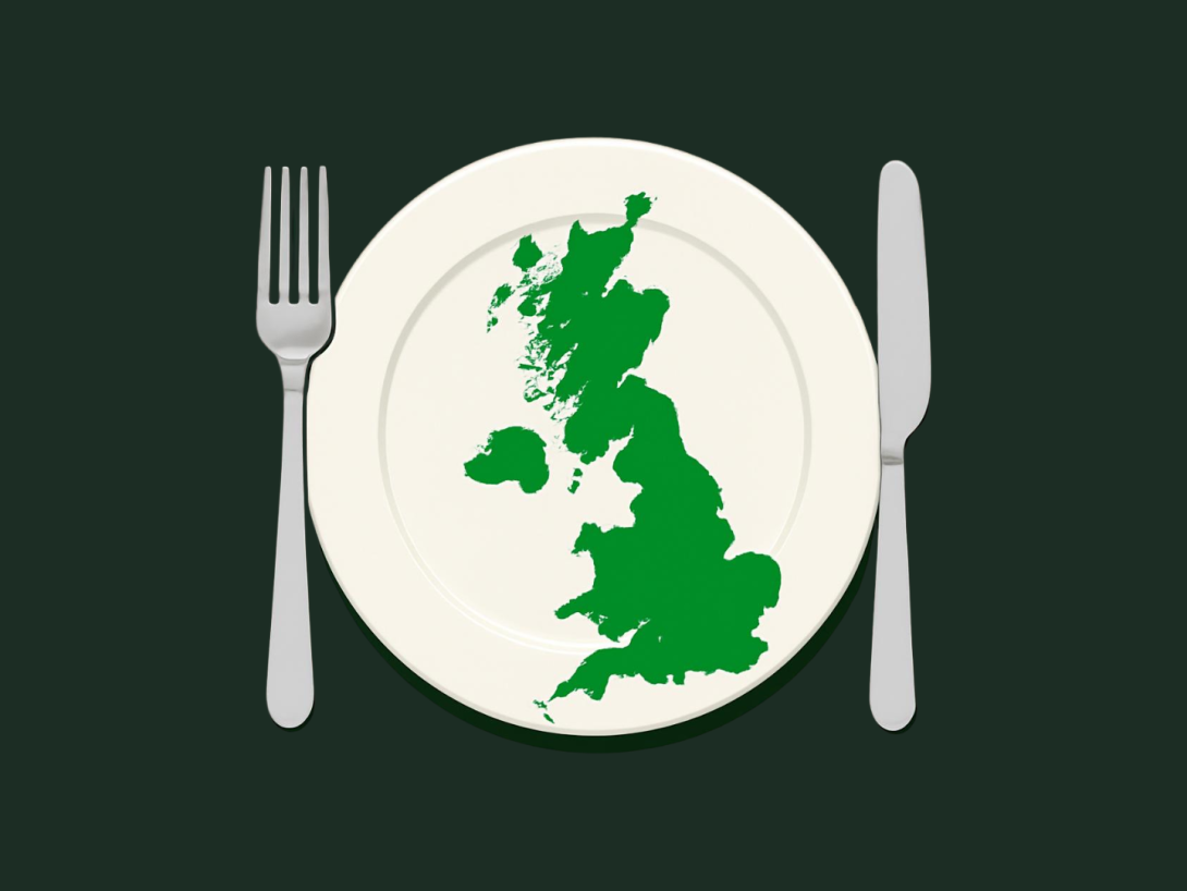 Map of the UK on a school dinner plate 