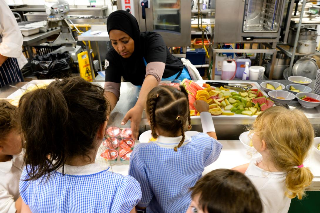 Primary school children served in school canteen 